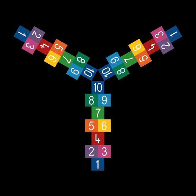 A Y-shaped hopscotch with three numbered arms
